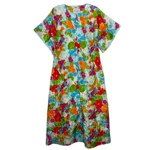 The Roberie Women's Vintage Floral Textured Night Gown Zippered Colorful Medium